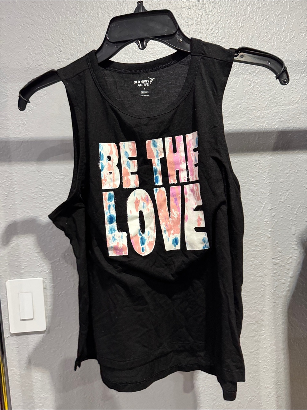Old Navy Black Tank Top with Multicolor 'Be The Love' Graphic